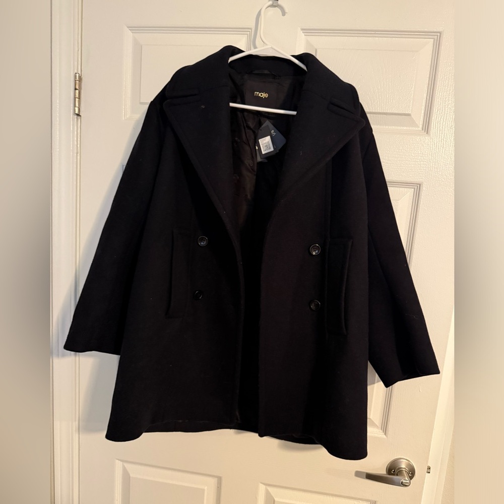 Maje Women's Elegant Black Pea Coat NWT
